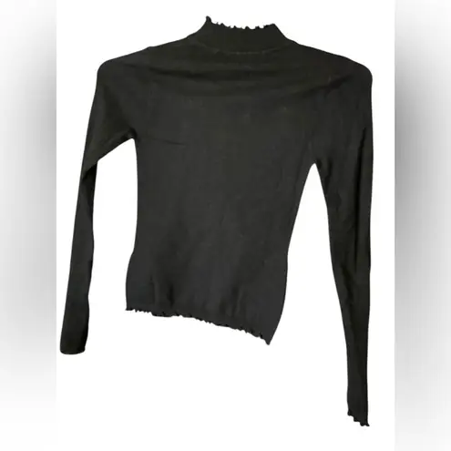 Black Ribbed Fitted Long Sleeve Blouse