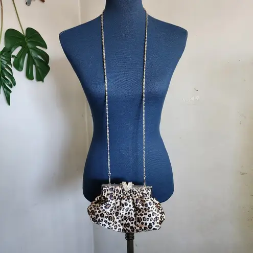 Vintage Leopard Animal Print Pouch Bag with Crossbody Chain Black