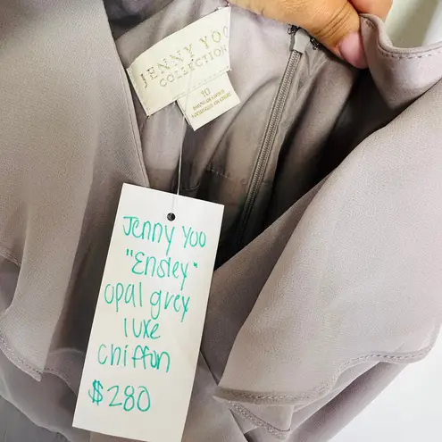 Jenny Yoo Ensley Bridesmaid dress Women's 10 gown in Opal Gray luxe chiffon