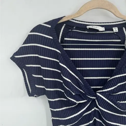 ALC Frank A.L.C Striped Preppy Cropped Twist Front Women Small Short Sleeve Ribbed Top
