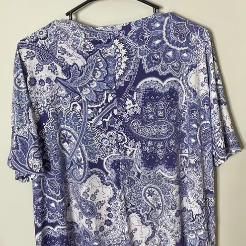 Tahari My Perfect Shape Blouse Paisley Cap Sleeve Cowl Neck Short Sleeves 1X NWT