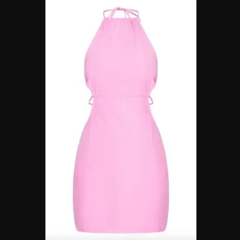 Pretty Little Thing  Dress 8 NWT Woven Cut Out Side Halterneck Bodycon Barbie Pink