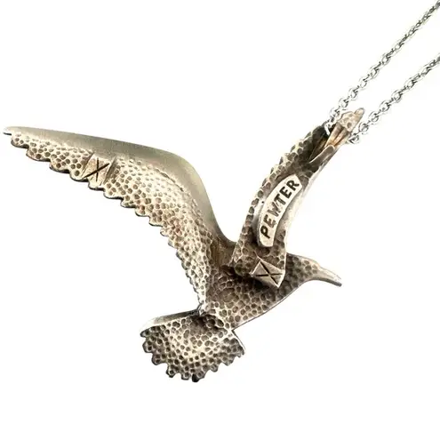 Vintage Pewter Flying Bird pendant Necklace Silver