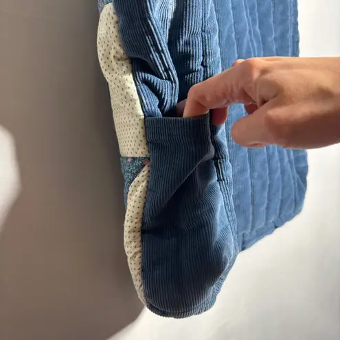 Quilted Patchwork Tote Bag Blue Floral Corduroy Shoulder Bag Cottage Boho