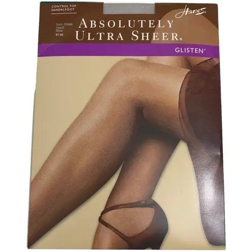 Hanes  Absolutely Ultra Sheer Control Top Sandalfoot Silver Panty Hose Size E