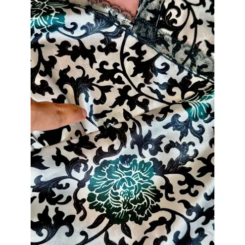 Apostrophe Y2K Satin Top Lace V-neck Lace blouse M Black/green/ White