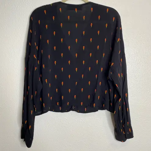 Iro Jeans Disja Blouse Top Size 40/ L Black Lightning Bolt Print Long Sleeve Size L