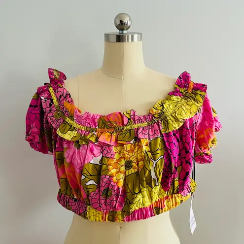 Unique Vintage Plus Size 1970s Floral Off Shoulder Crop Top- Size 3X (20)- NWT