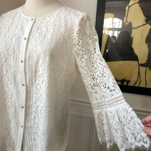 Karl Lagerfeld Ivory Lace Trumpet Sleeve Top S