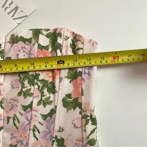 ZARA Cream and Pink Floral Corset Top - Image 7