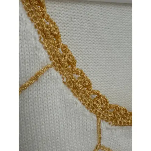 Y2K Michael Simon Knit crochet Bumblebee beaded Vest white gold yellow S/M