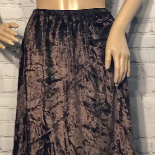 Kaktus Brown Velvet Maxi Skirt Lace Hem Boho S