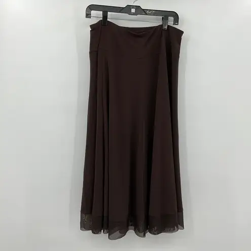 JM Collection Brown Chiffon Hem Pull-On Midi Skirt – Medium Z140