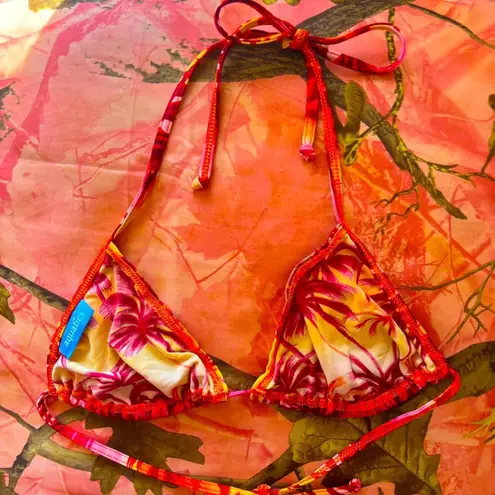true vintage y2k aquatics sunset palm tree triangle bikini top Orange