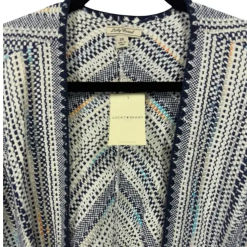 Lucky Brand NWT  Open Front Fringe‎ Trim Multicolor Knit Cardigan Sweater Size 3X