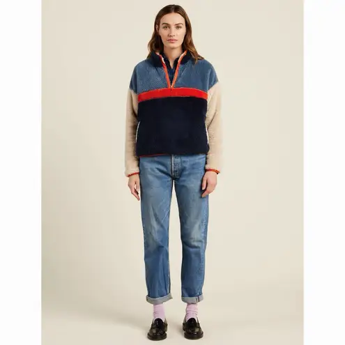 Trovata Birds of Paradis Casey Bluestone Sherpa Pullover Fleece Sweatshirt Blue Size M