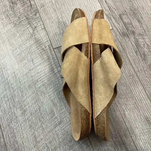 Yokono Genuine Leather Size 8 Suede Cross Strap Slide Sandals Tan