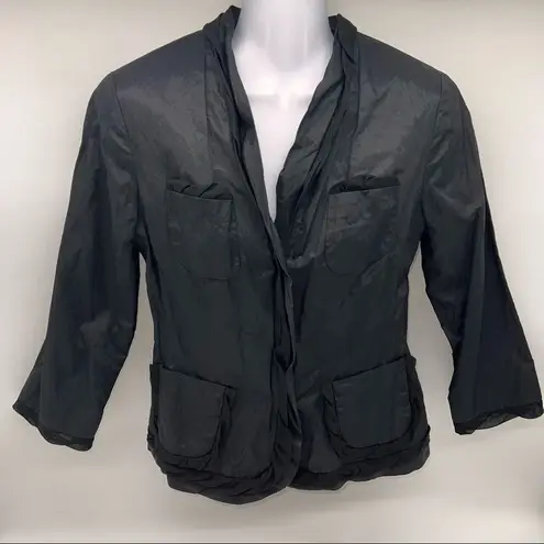 T Tahari - Women's Glistening Black Metallic Ruffle Trim Blazer/Jacket-Size 4