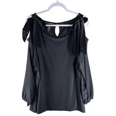 INC Womens Tops Size 3X Black Stretch Jersey Knit Velvet Bow Cold Should… Black