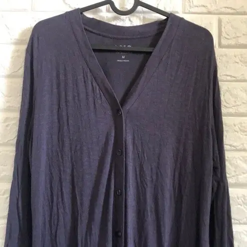 LOGO navy Blue lace trim tunic cardigan top Button Up Asymmetrical Women’s M Size M