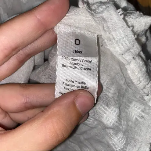 ACOS&A White Textured Top Blouse Colored Ruffled Sleeve Women’s XL Cotton Tassel