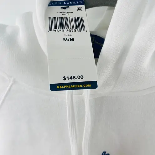 NEW Polo Ralph Lauren Women Heart Marseille Logo White Fleece Hoodie Md Academia Size M