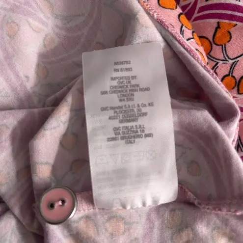 Susan Graver Womens Tunic Blouse Size XL Novelty Print Feminine Bateou Neck Pink