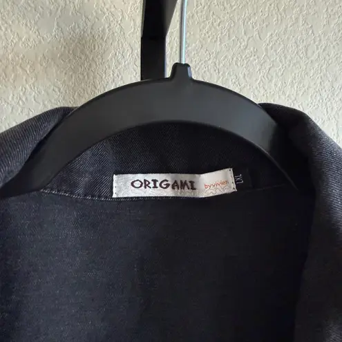 Origami Longline Open Front Layered Textured Knit Cardigan Vest L XL Duster Boho Black