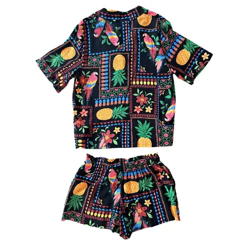 NWT Dillards Room Service Tropical Patchwork Short Sleeve Shorty Pajama Set S Black