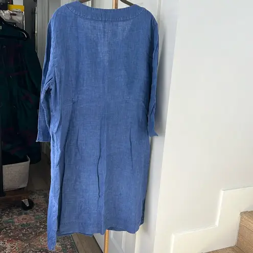 Boden 100% Linen Blue Tunic Shift Midi Dress Size 16 Long