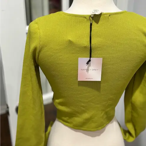 HAPPILY GREY Green Ribbed Cropped Top