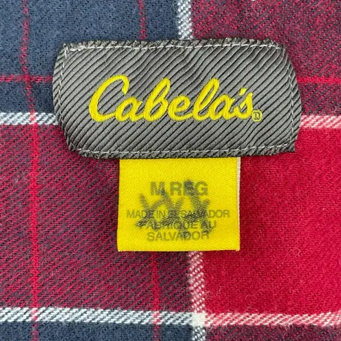 Cabela's Flannel Button Down Plaid Fall Winter Holiday Red Navy Blue Shirt Size M