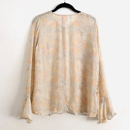 Raga Norah Blouse XS Sheer Floral Metallic Gold Lurex Chiffon Lightweight Boho