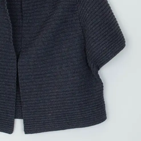 Talbots  Womens Gray Textured Knit Cardigan Short Sleeve Open Front Size M Staple