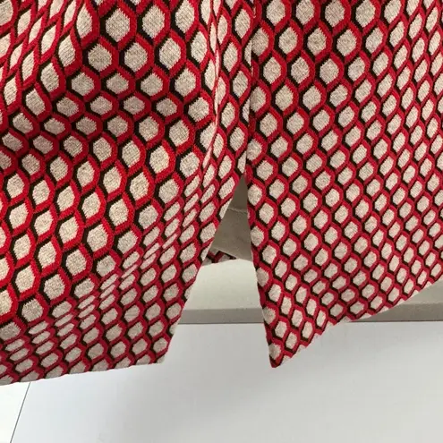 Worth New York Crew Neck Long Sleeve Red Black Tan Houndstooth Print Dress Sz 6