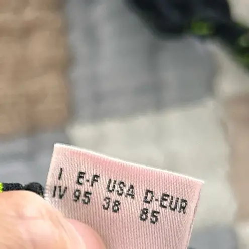 None Vtg black floral tropical colorful bright push up top lettuce trim bikini set