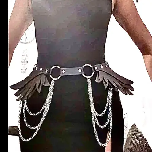 Black Harness Belt O Ring Wings New