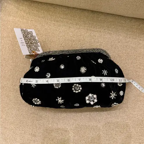 NWT Velvet Black Silver Beaded Clutch Crossbody Bag Made in India Brand New