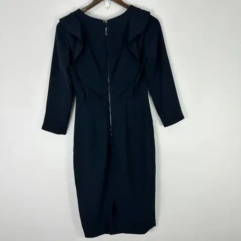 Rachel Roy Dress 2 Navy Blue Sheath Ruffle Back Midi Quiet Luxury Career Capsule