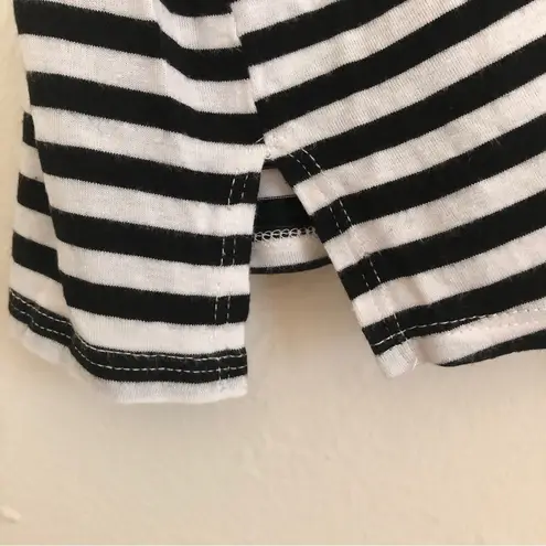 CHA CHA VENTE BLACK & WHITE STRIPED OPEN COLD SHOULDER TIE SLEEVE SHIRT TOP Size L