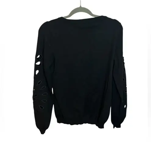 VERO MODA Black Eyelet Sleeve Crewneck Sweater