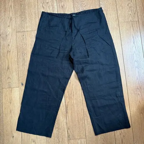 Eileen Fisher Petites Cropped Straight Irish Linen Draw String Pants SZ PL Black Size L