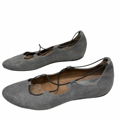 Earthies Essen Ballet Flat Shoes Womens 12 B Gray Suede Elastic Strap Feminine