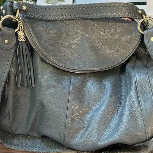 Onna Ehrlich Women's Gray Leather Tassel Hobo Bag