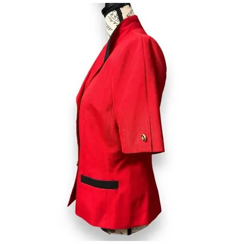 Kasper ASL 6 Red Black Cropped Blazer Gold Button Jacket Career Y2K Power Office