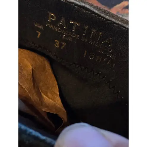 Patina Portland Leather Green Suede Block Heel booties Minimalist Handmade Size 7