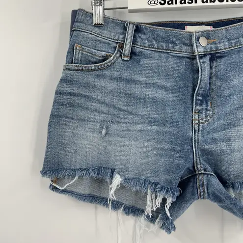 HATCH Maternity The Cut Off Jean Shorts Women's Size 27 Denim Distressed Stretch Blue