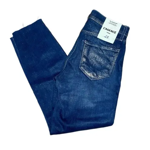 L'Agence Women’s El Matador Glitter-Coated Stretch Slim-Fit Jeans Sz 24