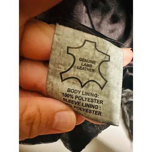 SAMANTHA SIPOS Black Ribbed 100% Leather Biker Cropped Jacket Size Extra Small