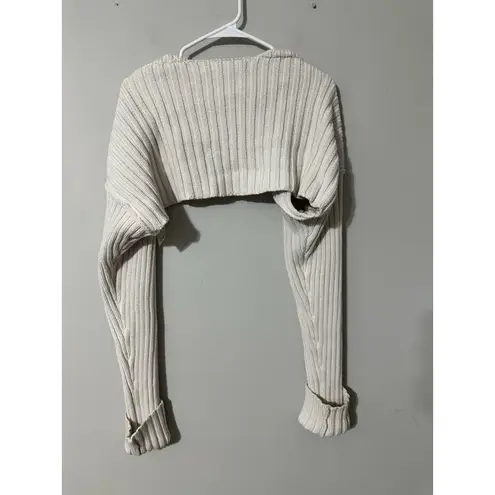 SIMONETT Cream Ribbed Knit Sleeve Sweater Shrug Bolero One Size Size undefined